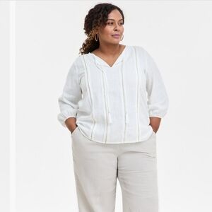 JM Collection White V-Neck Blouse with Tassels